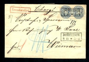 GS19 Prussia Cvr  Fold Sc #18 Pair 2 sg PM Domitzsch 8-11-56 Recomandirt Weimar