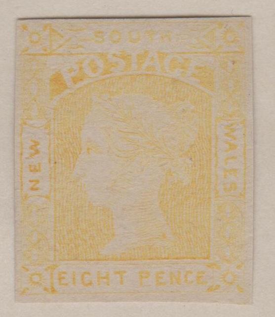 New South Wales 1852-55 QV 8d Yellow Plate Proof or Reprint