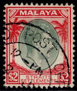 MALAYSIA - Straits Settlements GVI SG291, $2 green & scarlet, USED. Cat £17.