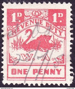WESTERN AUSTRALIA 1d Carmine Stamp Duty Revenue Stamp FU