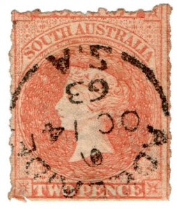 (I.B) Australia - South Australia Postal : 2d Pale Vermillion (SG 25)