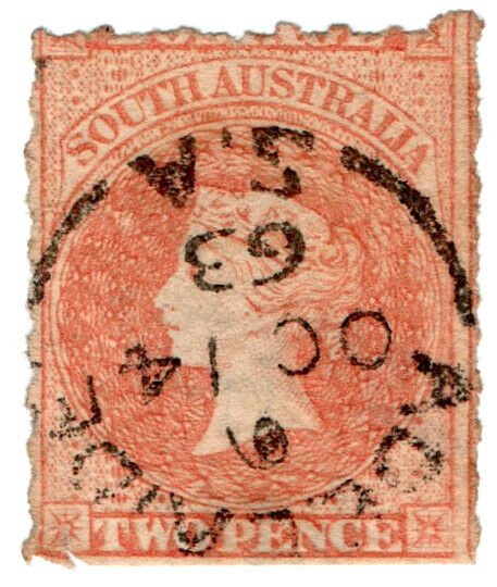 (I.B) Australia - South Australia Postal : 2d Pale Vermillion (SG 25)