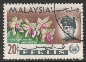 Malaya Perlis Scott 46 - SG47, 1965 Orchids 20c used