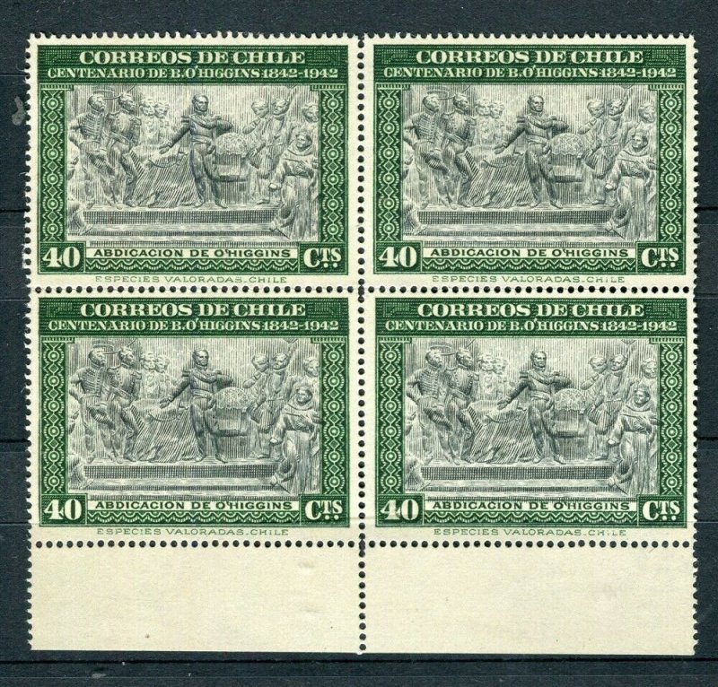 CHILE; 1944 early O'Higgins issue fine MINT MNH Corner Block 40c. 