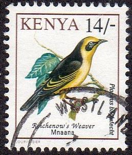 Kenya 606 - Used - 14/- Reichenow's Weaver (1993) (cv $0.80) (2)