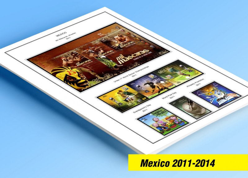 COLOR PRINTED MEXICO 2011-2014 STAMP ALBUM PAGES (36 illustrated pages)