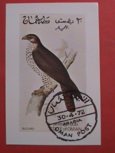 STATE OF OMAN STAMPS: 1972   RARE BUZZARD BIRD IMPERF:  CTO-MNH S/S SHEET