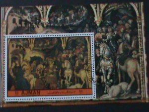 ​AJMAN-1972 ITALIAN CHRISTMAS PAINTING-VIRGIN & THE CHILD-CTO S/S VERY FINE