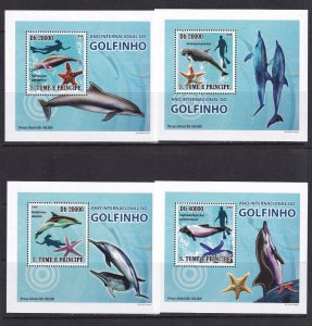 Sao Tome and Principe 2008 Fish Dolphins 4 S/Sheets Deluxe Edition MNH