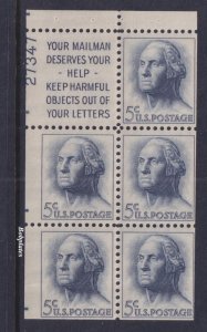 BOBPLATES #1213a Washington Booklet Pane Upper Left  27347 95% MintNH DCV=$50