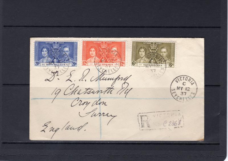 Seychelles 1937 Postal History Cover send from Victoria to Surrey,England