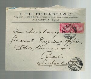 1909 Alexandria Egypt Commercial Cover to bale Switzerland F TH Fotiades  2