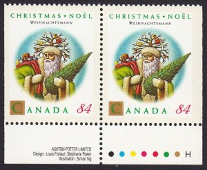 Christmas Santa Wehnachtsmann* Canada 1992 #1454a MNH PAIR w/COLOR ID fr BOOKLET