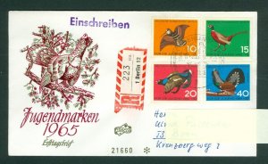 Germany. FDC 1965 Registered Jugendmarken 1965. Birds Sc# 404-04 ( 4 ) Adr.