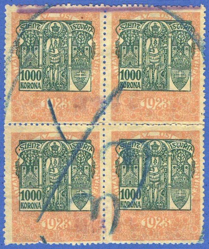 HUNGARY 1923 Barefoot #404 1000k scarce Used Block VF Revenue, St Istvan & King