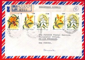 aa4136 - SRI LANKA - POSTAL HISTORY - REGISTERED COVER  to FAROE Is. - Orchids