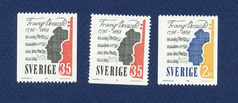 SWEDEN -  # 773-775  VFMNH -  violin, mjusic Franz Berwald  - 1968 