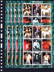 Tajikistan  2000 Queen-Freddy Mercury  Sheetlet (9) MNH x 10 of each