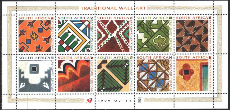 South Africa. 1999. Small sheet 1215-24. Traditional South African ornament. ...