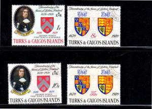 TURKS & CAICOS ISLANDS #213-216  1970  COAT OF ARMS       F-VF  USED