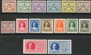 VATICAN Sc#1-13, E1-E2 1929 Pius XI First Set Complete OG Mint Most NH