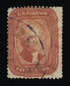 GENUINE SCOTT #27 FINE USED 1858 CLASSIC BRICK RED COLOR TYPE-I PERF-15½  #11055