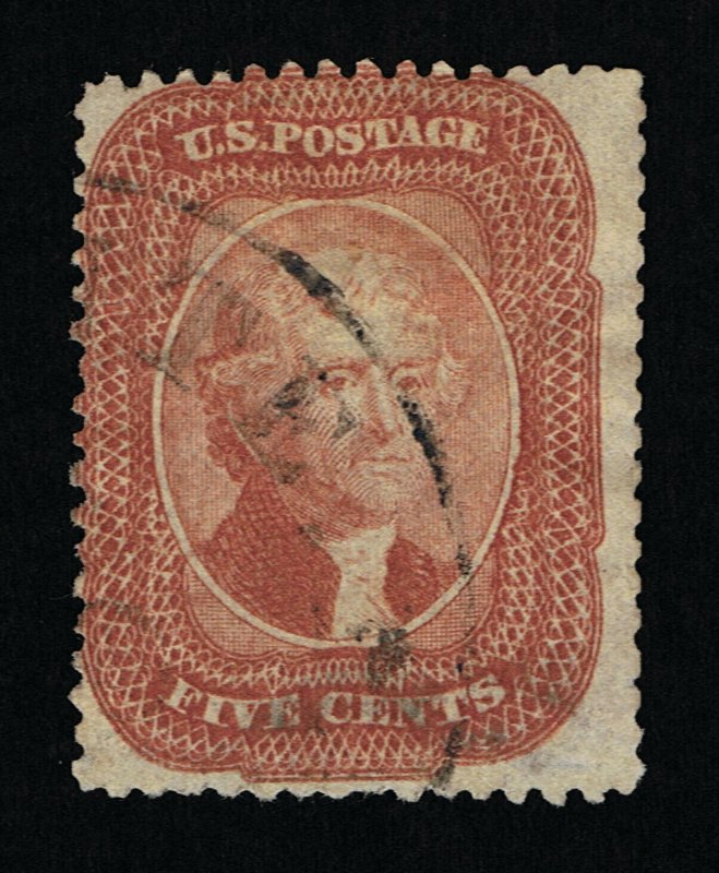 GENUINE SCOTT #27 FINE USED 1858 CLASSIC BRICK RED COLOR TYPE-I PERF-15½  #11055