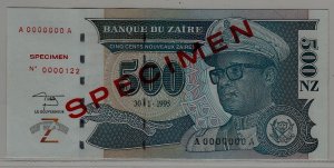 Zaire P-65 unc. banknote/ Specimen/ no.122