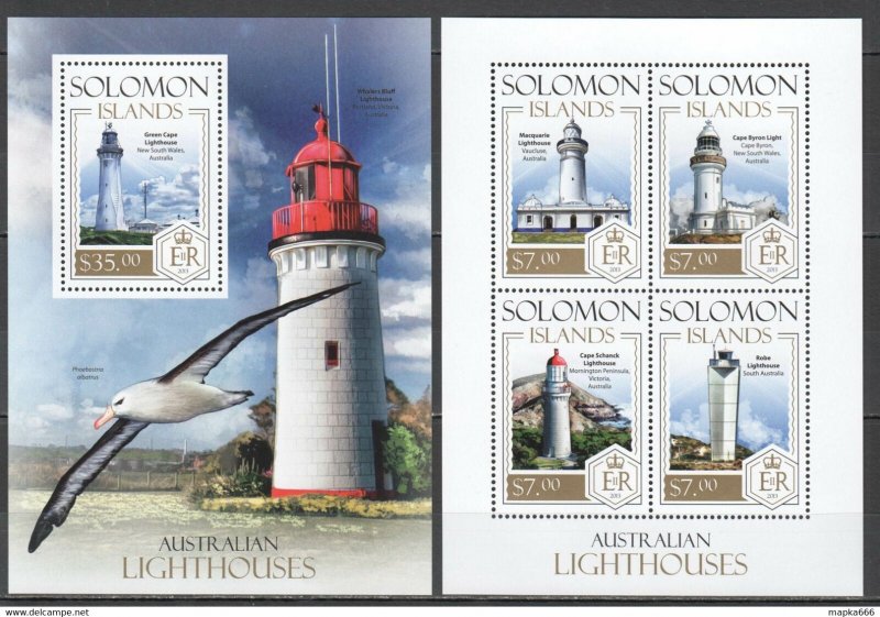 2013 Solomon Islands Australian Lighthouses Birds #2222-26 1+1 ** Ls156