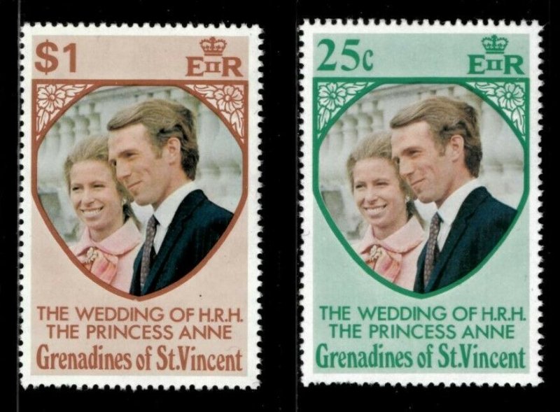 GRENADINES OF ST VINCENT SC#1-2 Royal Wedding, Princess Anne (1973) MNH