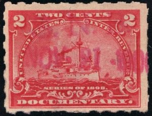 R164p 2¢ Battleship Documentary Stamp: Hyphen Hole  Perf 7 (1898) Date Stamped