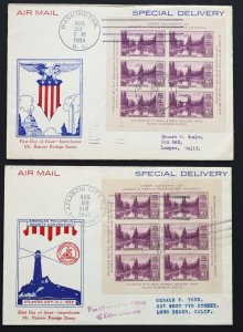 U.S. Used #750 3c Mt Rainier Sheet Set of 2 Ed Kee Cachet First Day Covers