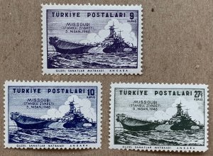 Turkey 1946 USS Missouri ship, MNH. Scott 940-942, CV $3.85