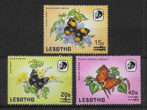 Lesotho #600, 600A, 600D  Butterfly surcharge 1987 MNH