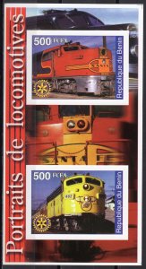 Benin 2002 LOCOMOTIVES TRAINS - ROTARY EMBLEM  Souvenir Sheet IMPERFORATED MNH