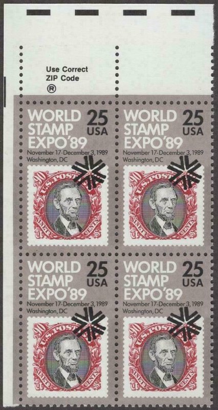 Scott # 2410 - ZIP Block Of 4 - World Stamp Expo '89 -  MNH - 1989