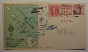 HAWAII  FLIGHT 1934 LIHOL 2 DIFF CACHETS