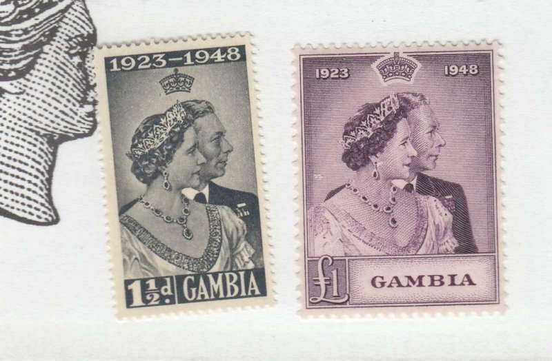 GAMBIA # 146-147 VF-MNH KGV1 SILVER WEDDING PO FRESH