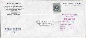 1941 USS S-44 (SS-155) to Navy Dept Washington DC Registered, 15c Prexie (N8420)