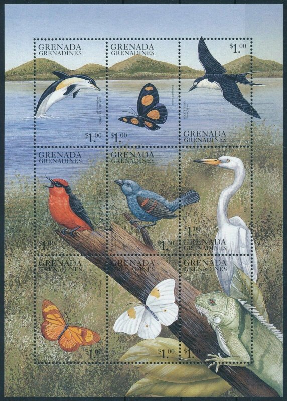 [108898] Grenada Grenadines 1999 Birds butterflies dolphin Mini sheet MNH