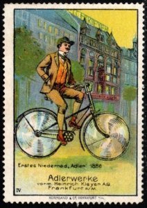 1913 Germany Poster Stamp Bicycle Action First Low Wheel Adler 1886 Adlerwerke