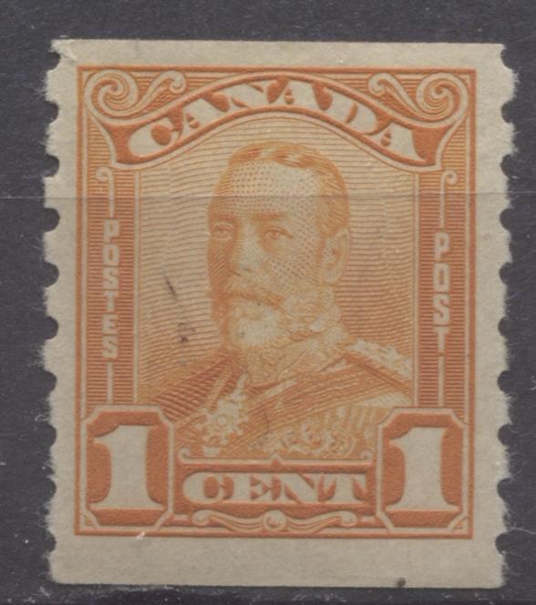 Canada #160 1c Orange King George V 1928 Scroll Issue Coil Fine Mesh VG-60 OG