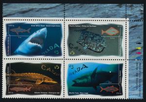 Canada 1644a TR Plate Block MNH - Ocean Water Fish, Shark, Tuna, Sturgeon