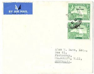 Aden 1951 Neat P&O airmail cover to Melbourne franked pair 2s on 1r slogans