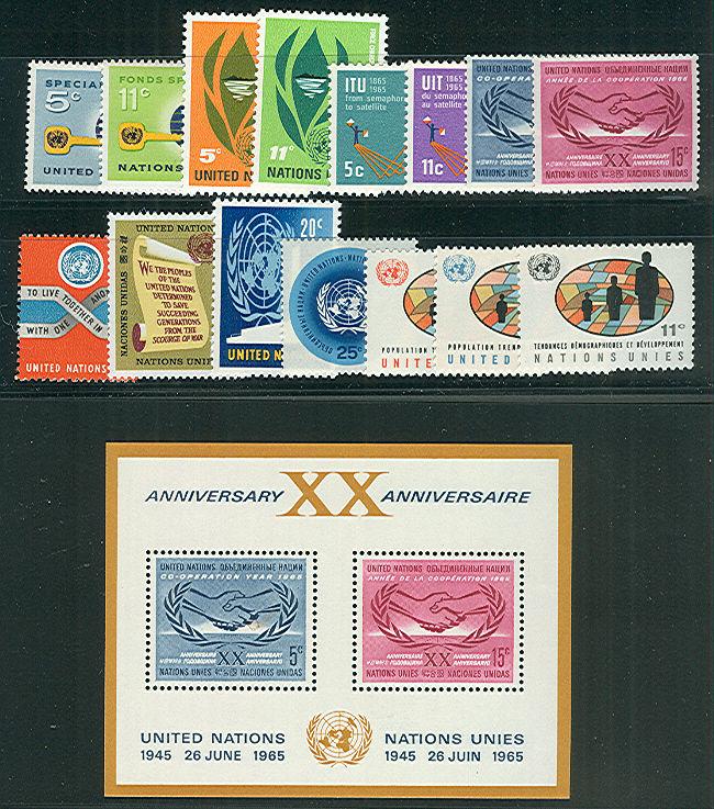 UNITED NATIONS 1965 COMPLETE YEARSET NH