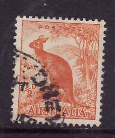 Australia-Sc#166-used 1/2p orange Kangaroo-1942-