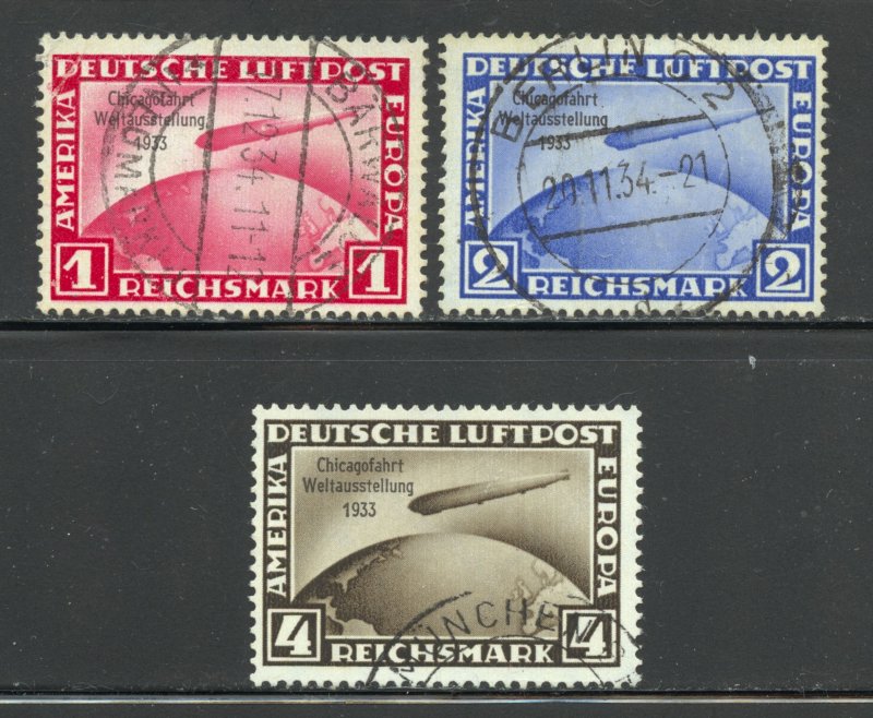 Germany Scott C43-C45 Used NH - 1933 Graf Zeppelin Century of Progress Flight