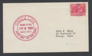 Costa Rica Sc 156 on 1933 Grace Line Santa Rosa Maiden Voyage cover, VF