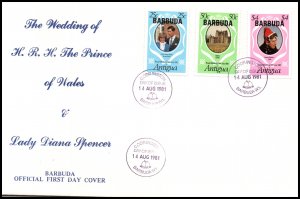 Barbuda 497-499 Royal Wedding U/A FDC