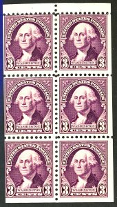 U.S. #720B MINT BOOKLET PANE BLOCK OF 6 OG HR CREASE DIST.S IN GUM